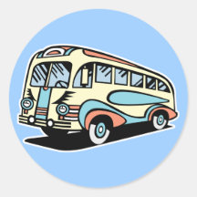 retro bus motor coach round stickers