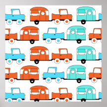 Retro Camping Trailer Turquoise Orange Vintage Car Poster