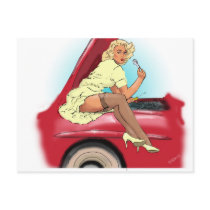 Retro Car and Model Postcard