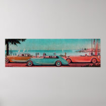 RETRO CARS , blue green pink red Print