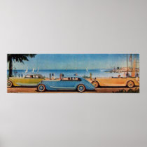 RETRO CARS , blue yellow orange Print