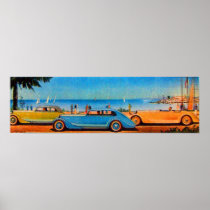 RETRO CARS , blue yellow orange Print