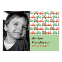 Retro Cars Kids Custom Photo Playdate Card Business Card