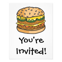 retro cheese hamburger personalized invitations