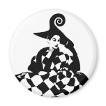 Retro Chequered & Swirl High Fashion Woman magnets