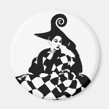 Retro Chequered & Swirl High Fashion Woman Magnets