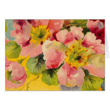 Retro Chic Elegant Pink Vintage Floral Primroses Greeting Card