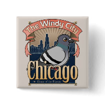 Retro Chicago Pigeon Button