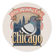 Retro Chicago Pigeon Round Stickers