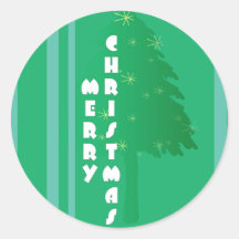 Retro Christmas Tree Design Round Stickers
