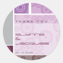 Retro Circles Blocks Purple Gift Label Sticker