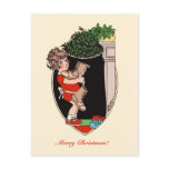 Retro cute little girl with old shoes postcards