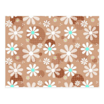 Retro Daisies and Brown Polka Dots Post Cards