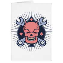 Retro Devil Skull Wrenches Greeting Card