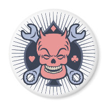 Retro Devil Skull Wrenches Refrigerator Magnets