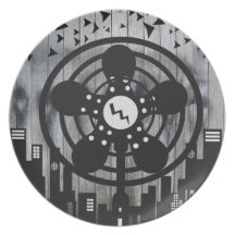 Retro Electric Fan City at Night Dinner Plate