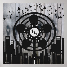 Retro Electric Fan City at Night Print