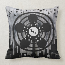 Retro Electric Fan City at Night Throw Pillows