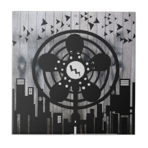Retro Electric Fan City at Night Tile
