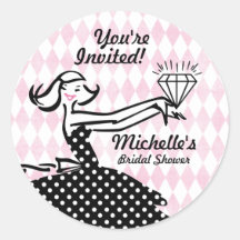 Retro Engaged II Bridal Shower Sticker