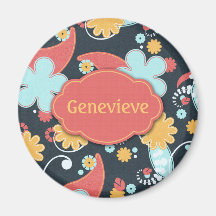 Retro Floral - Add a name - Refrigerator Magnet
