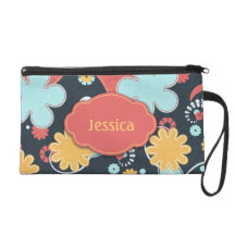 Retro Floral - Add a name - Wristlet Clutch