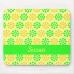 Retro Flowers Lemon and Lime Personalised Mousepad