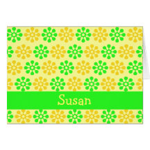 Retro Flowers Lemon & Lime Personalised Cards