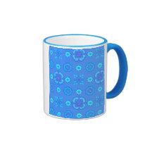Retro Flowers Neon Blue Coffee Mug