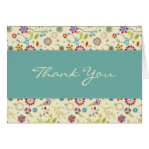 Retro Flowers · Teal · Thank You Card