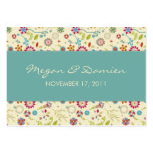Retro Flowers · Teal · Wedding Favour Tag Business Cards