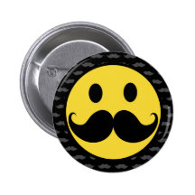 Retro Funky Smiley Mustache Moustache Pinback Buttons