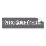 Retro Gamer on Board, Grey 8-Bit Brick bumper stickers
