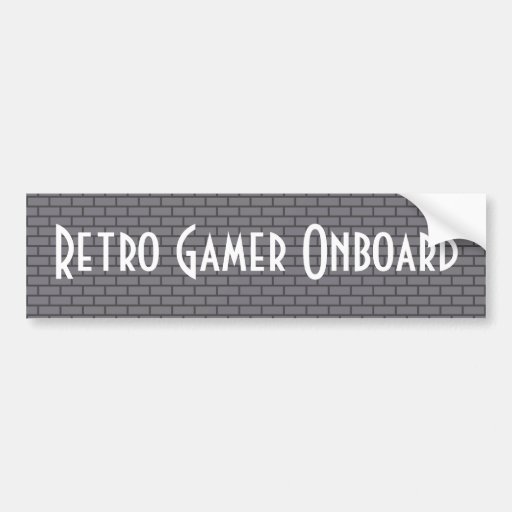 Retro Gamer on Board, Grey 8-Bit Brick Bumper Stickers