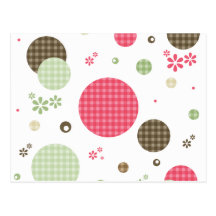 Retro Gingham Polka Dots and Daisies Post Card
