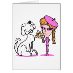 retro girl and pet dog greeting card