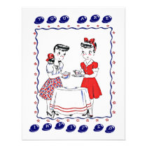 Retro Girls Hosting A Tea Party Social Invitation invitations