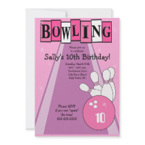 Retro Girly Pink Birthday Bowling Party Invite