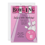 Retro Girly Pink Birthday Bowling Party Invite invitations