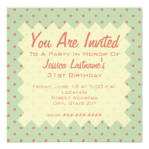 Retro Green and Melon Dot Invitation