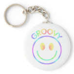 Retro Groovy Rainbow Smiley Keychain for Hippies