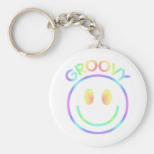 Retro Groovy Rainbow Smiley Keychain for Hippies