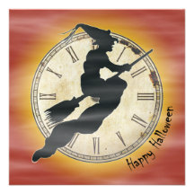 Retro Halloween Witch on a Broom Custom Invites