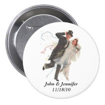 Retro Happy Elated Wedding Couple Gifts Button