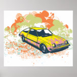 Retro hatchback car graphic design poster print