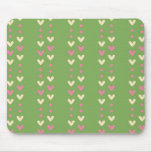 Retro hearts pink and green striped Fair Isle mousepads