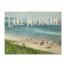Retro Lake Michigan Beach Premium Wrapped Canvas Canvas Prints