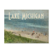 Retro Lake Michigan Shoreline Beach Postcard