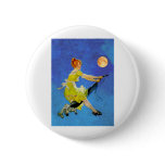 Retro Modern Witch Flies a Vaccum Cleaner buttons