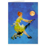Retro Modern Witch Flies a Vaccum Cleaner cards